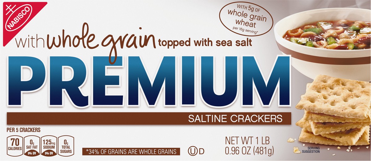 slide 5 of 7, Premium Whole Grain Saltine Crackers, 1.06 lb, 16.96 oz