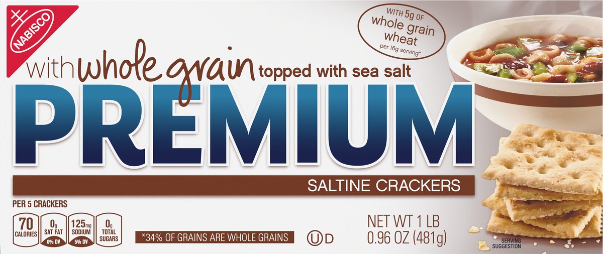 slide 7 of 7, Premium Whole Grain Saltine Crackers, 1.06 lb, 16.96 oz