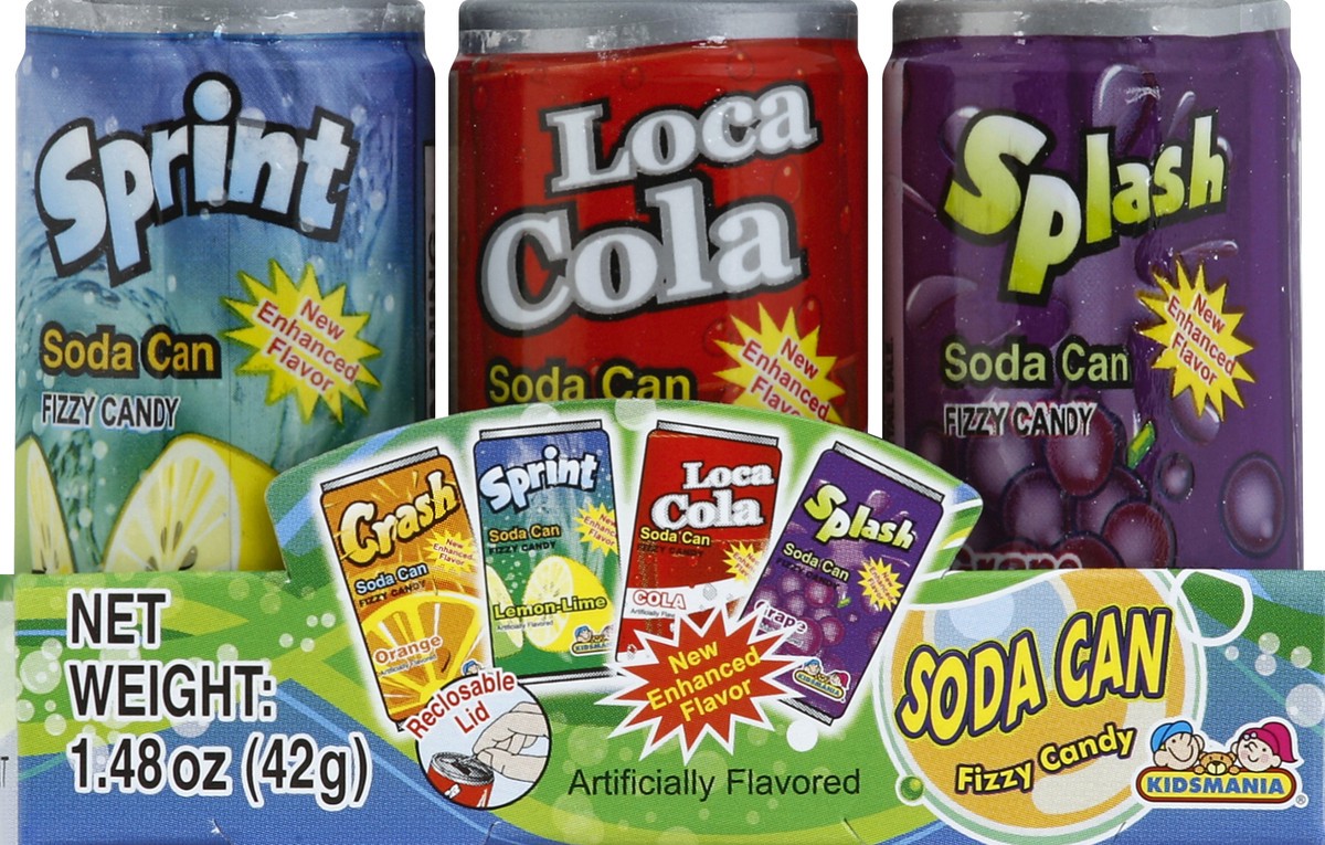 slide 3 of 4, Kidsmania Soda Can Fizzy Candy, Assorted, 12 ct