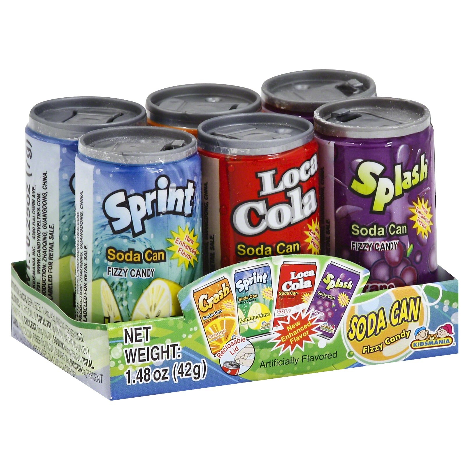 slide 1 of 4, Kidsmania Soda Can Fizzy Candy, Assorted, 12 ct