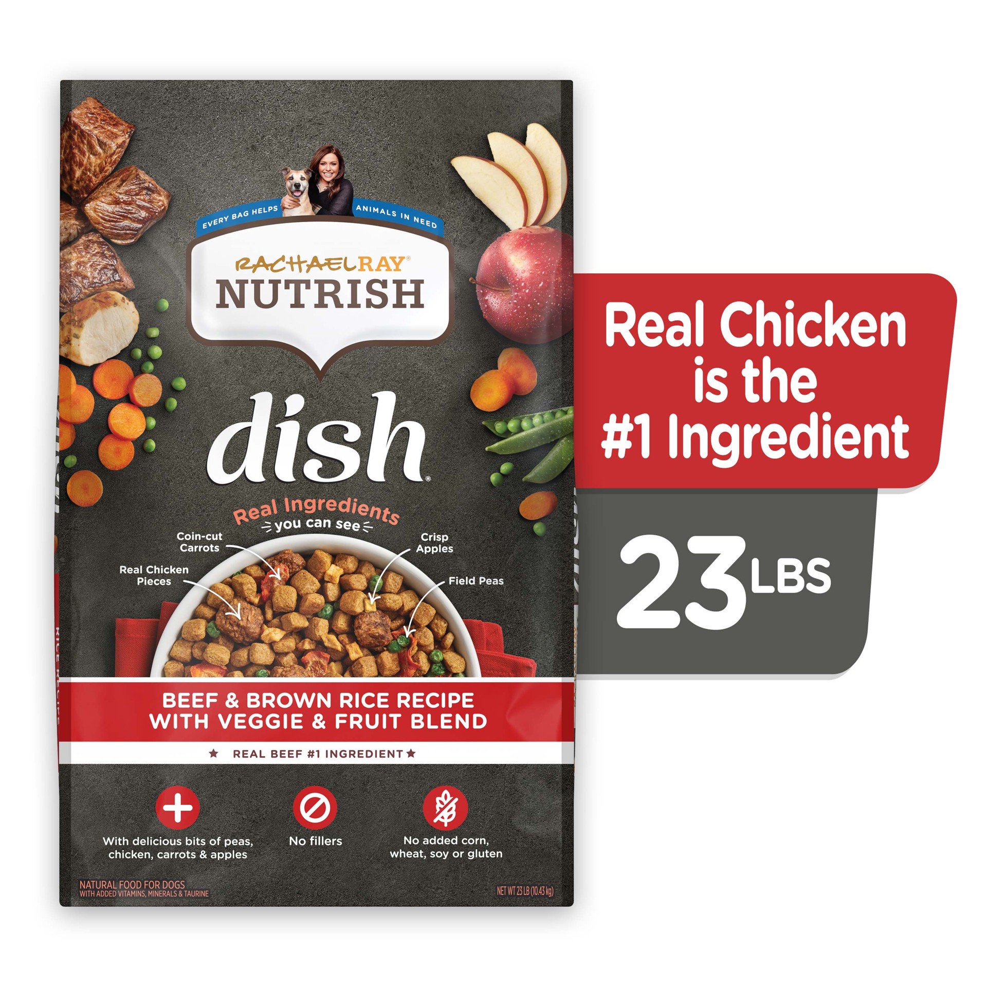 slide 4 of 9, Rachael Ray Nutrish Dish Beef & Brown Rice Recipe With Veggie & Fruit Blend Dry Dog Food, 23 lb. Bag, 23 lb