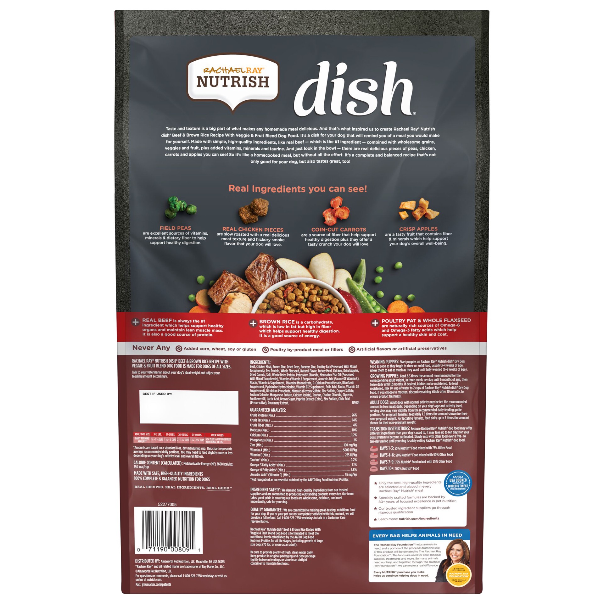 slide 3 of 9, Rachael Ray Nutrish Dish Beef & Brown Rice Recipe With Veggie & Fruit Blend Dry Dog Food, 23 lb. Bag, 23 lb
