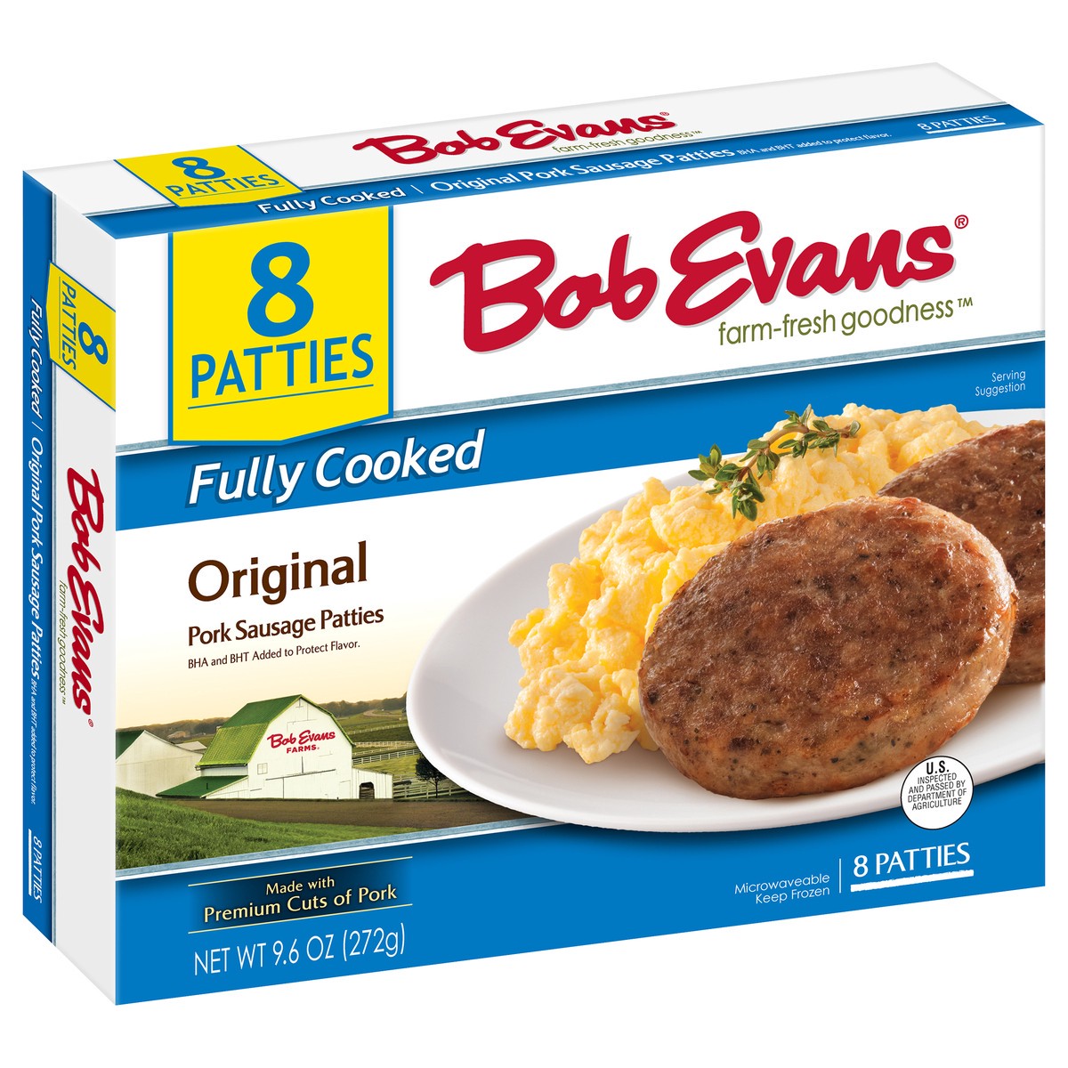 slide 2 of 11, Bob Evans Fully Cooked Original Pork Sausage Patties 9.6 oz. Box, 8 ct