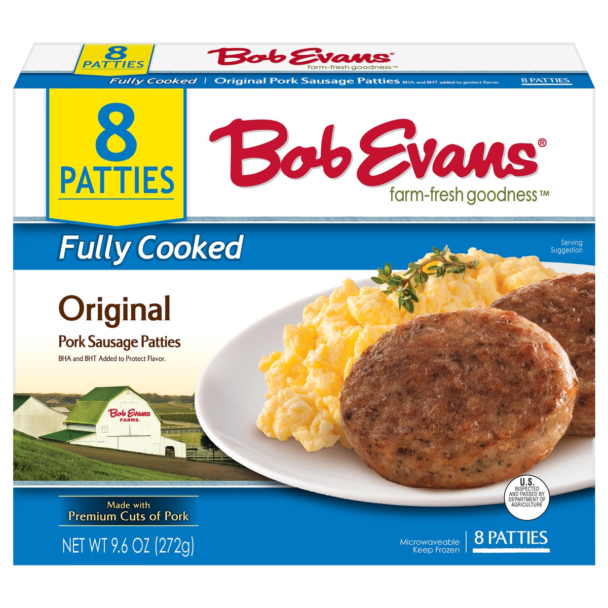 slide 1 of 11, Bob Evans Fully Cooked Original Pork Sausage Patties 9.6 oz. Box, 8 ct