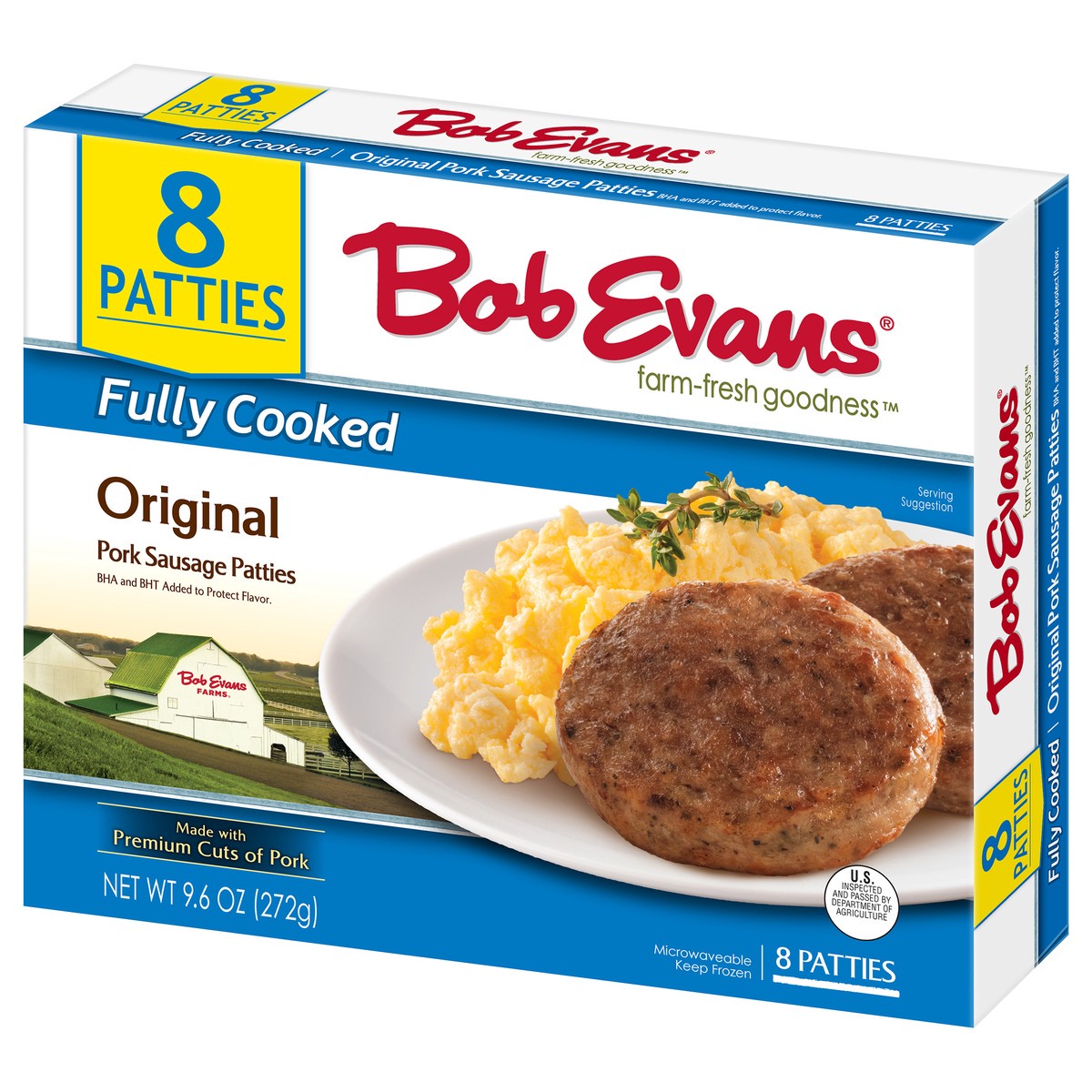 slide 3 of 11, Bob Evans Fully Cooked Original Pork Sausage Patties 9.6 oz. Box, 8 ct