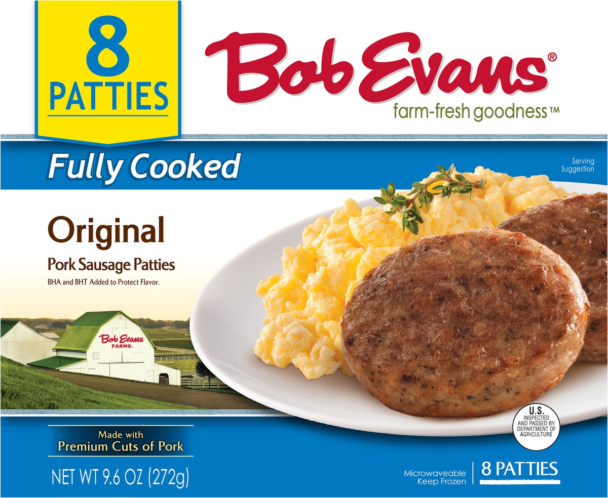 slide 9 of 11, Bob Evans Fully Cooked Original Pork Sausage Patties 9.6 oz. Box, 8 ct