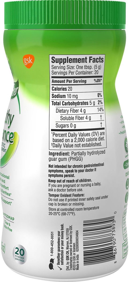 slide 8 of 9, Benefiber Healthy Balance Low FODMAP Prebiotic Fiber Powder, 3.5 oz, 100 gram