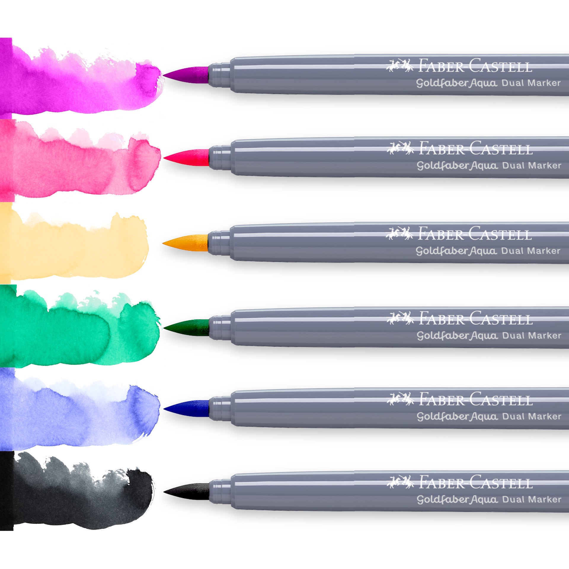 slide 2 of 6, Faber-Castell Goldfaber Aqua 6 Color Graffiti Dual Tip Watercolor Marker Set, fine