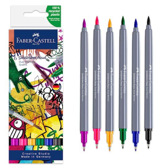 slide 1 of 6, Faber-Castell Goldfaber Aqua 6 Color Graffiti Dual Tip Watercolor Marker Set, fine