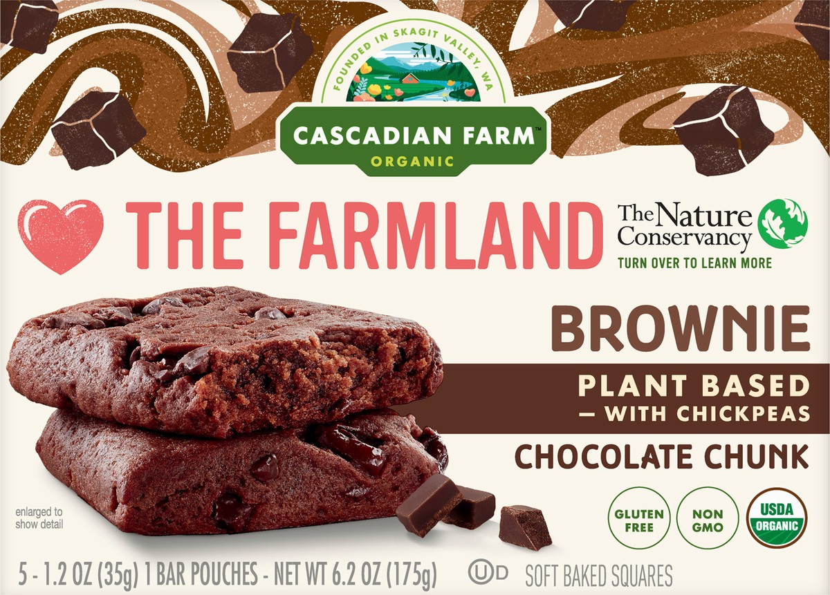 slide 6 of 14, Cascadian Farm Organic Chocolate Chunk Brownie Soft Baked Squares, 5 ct; 1.2 oz