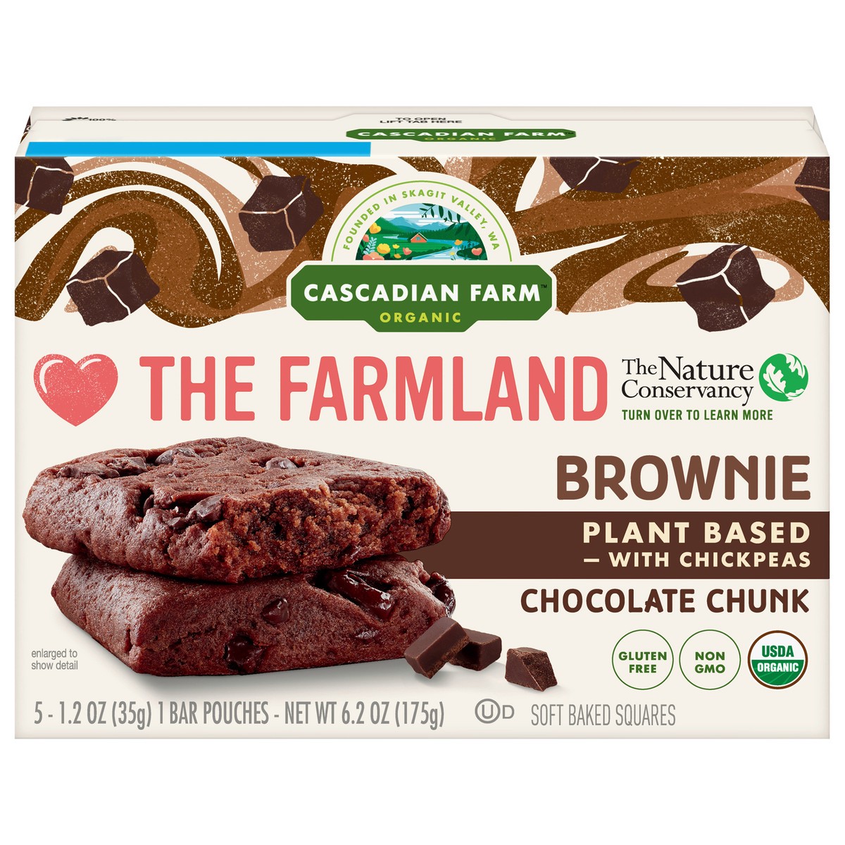 slide 8 of 14, Cascadian Farm Organic Chocolate Chunk Brownie Soft Baked Squares, 5 ct; 1.2 oz