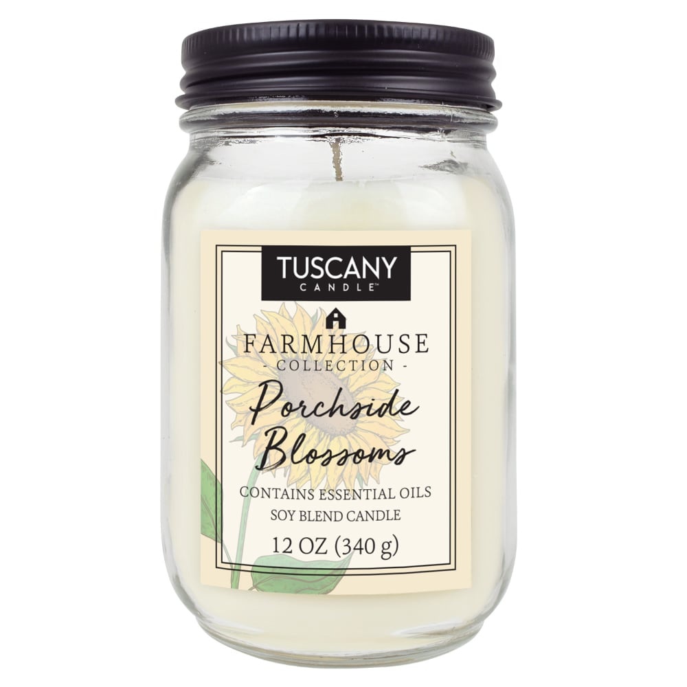 slide 1 of 1, Tuscany Candle Farmhouse Collection Porchside Blossoms Soy Blend Mason Jar Scented Candle with Essential Oils, 12 oz