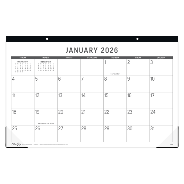 slide 3 of 3, Blue Sky 2026 Blue Sky Monthly Desk Pad Planning Calendar, 17"" x 11"", Large Print, January To December, 152698, 1 ct