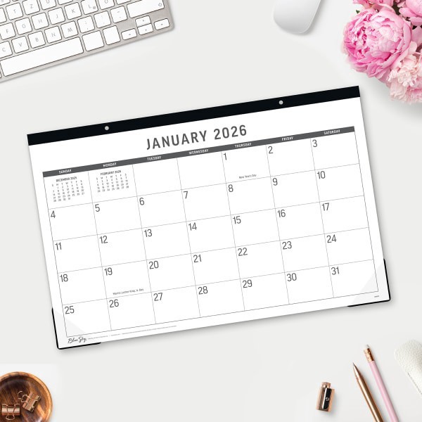 slide 2 of 3, Blue Sky 2026 Blue Sky Monthly Desk Pad Planning Calendar, 17"" x 11"", Large Print, January To December, 152698, 1 ct