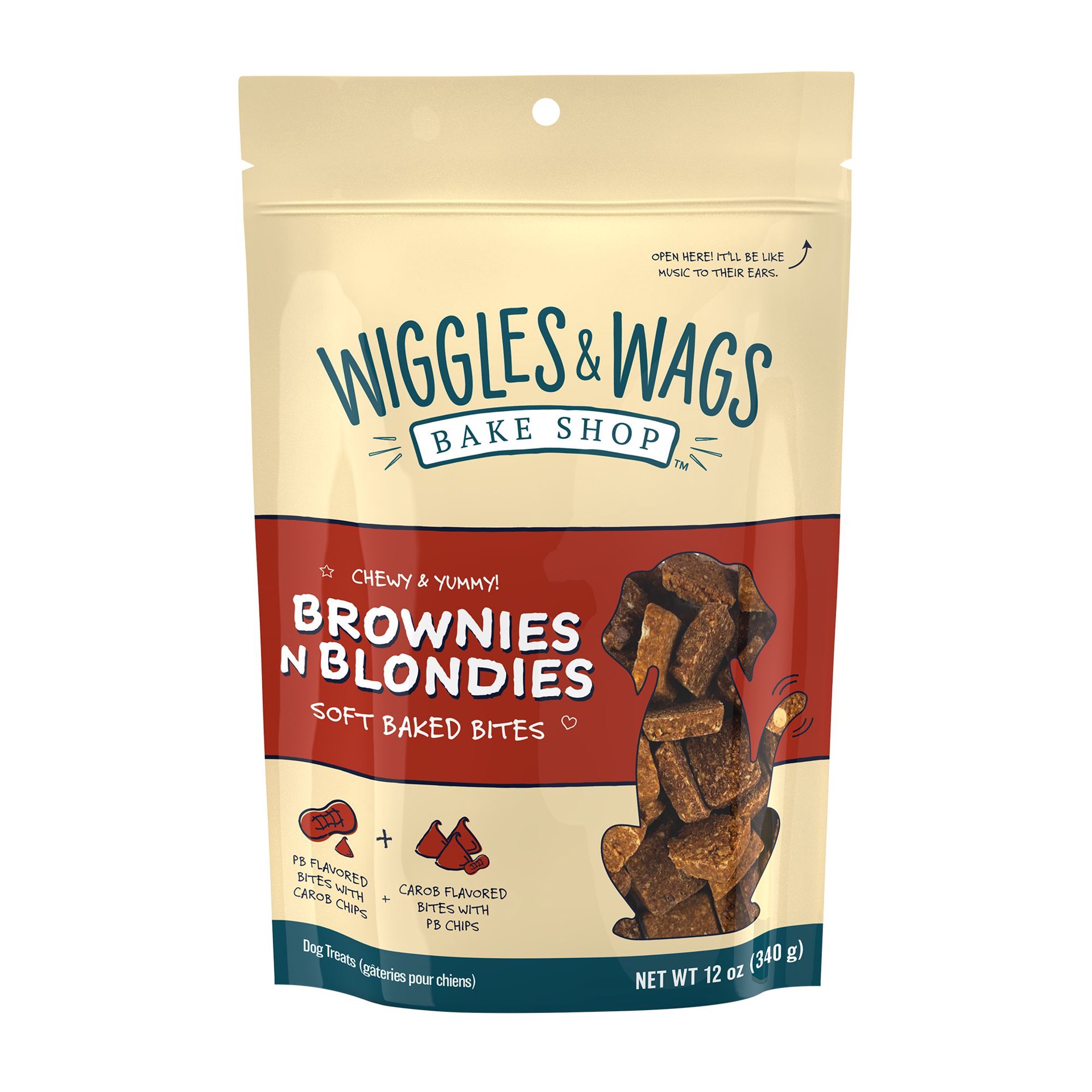 slide 1 of 1, Wiggles & Wags Brownies N Blondies Soft Baked Bites All Life Stage Dog Treats - Peanut Butter, 12 oz