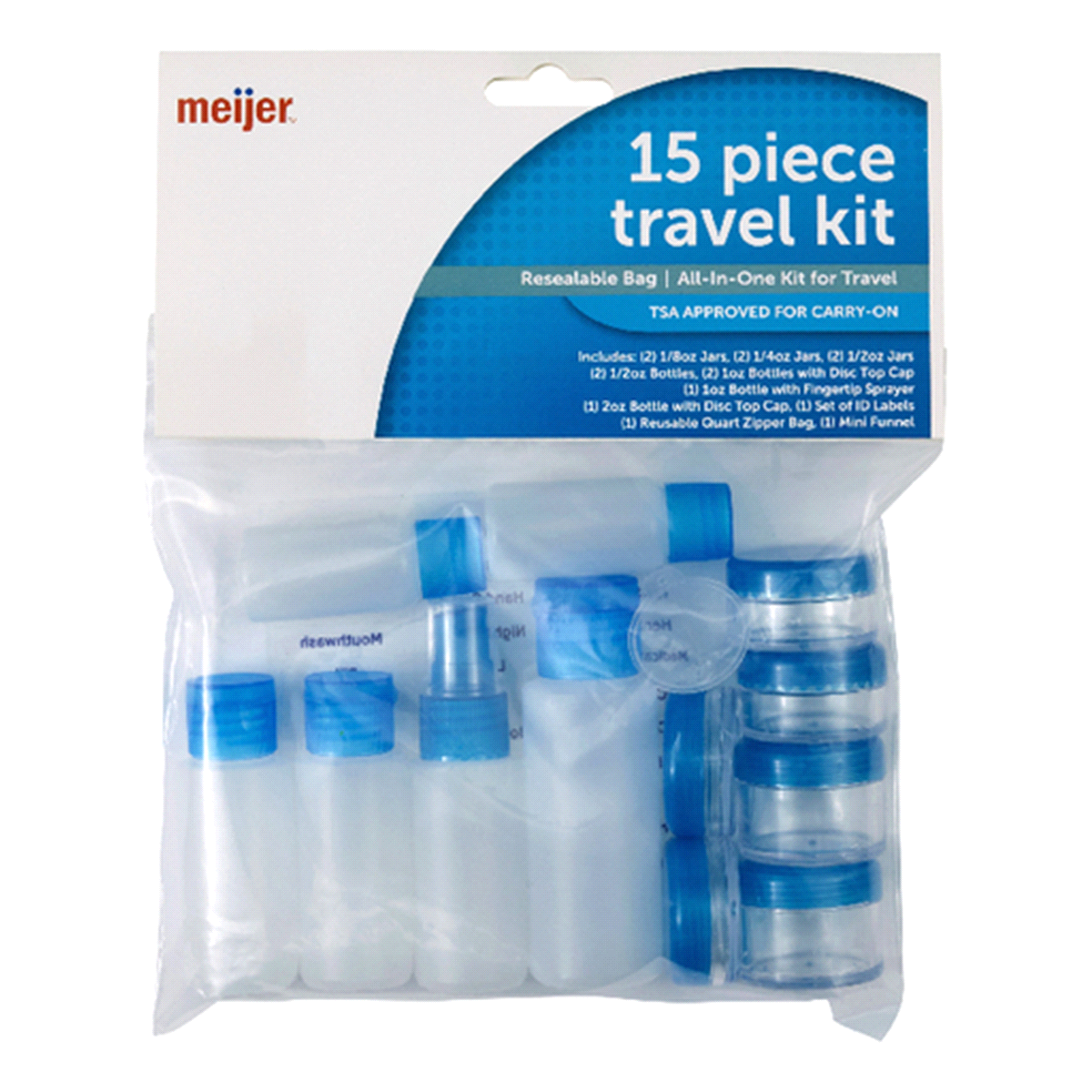 slide 1 of 2, Meijer Resealable Containers Travel Kit, 15 ct