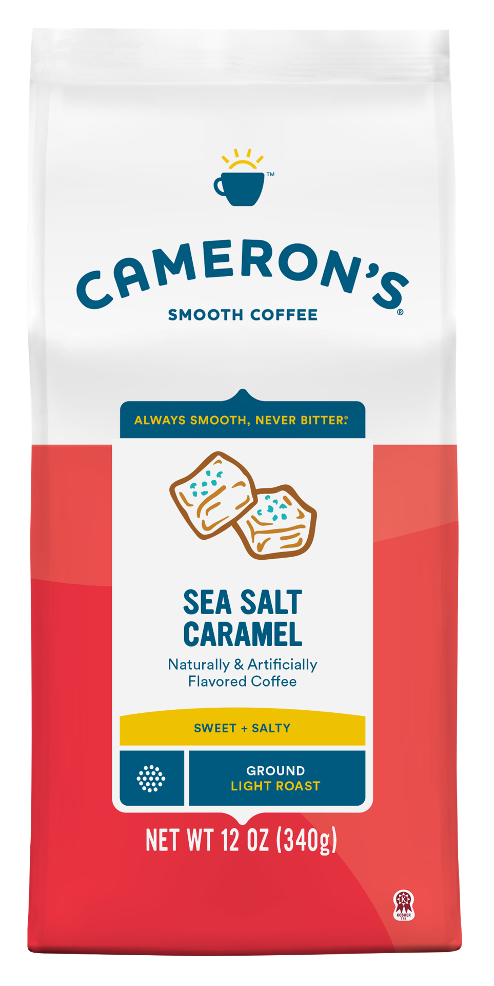 slide 1 of 9, Cameron's Coffee Roasted Ground Coffee Bag, Flavored, Sea Salt Caramel, 12oz, 12 oz