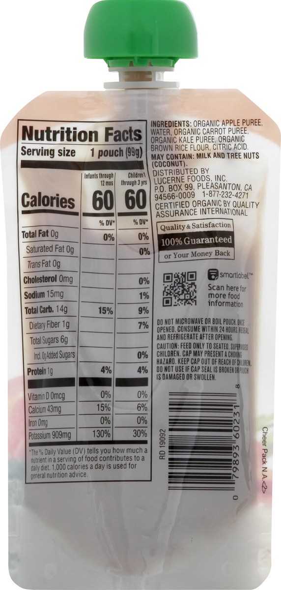 slide 7 of 7, O Organics Organic Kale Carrot And Brown Rice Stage 2 Pouch, 3.5 oz