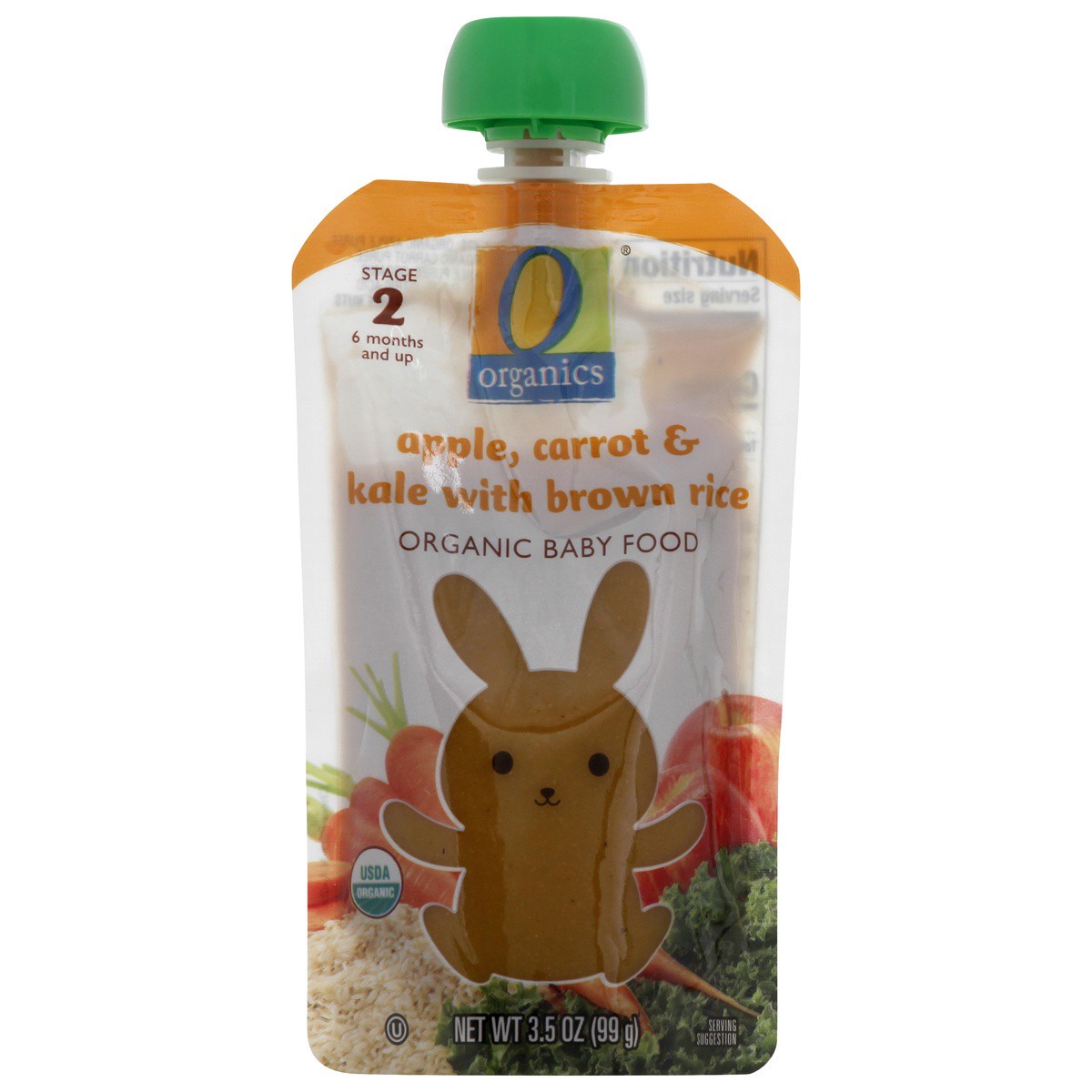 slide 1 of 7, O Organics Organic Kale Carrot And Brown Rice Stage 2 Pouch, 3.5 oz