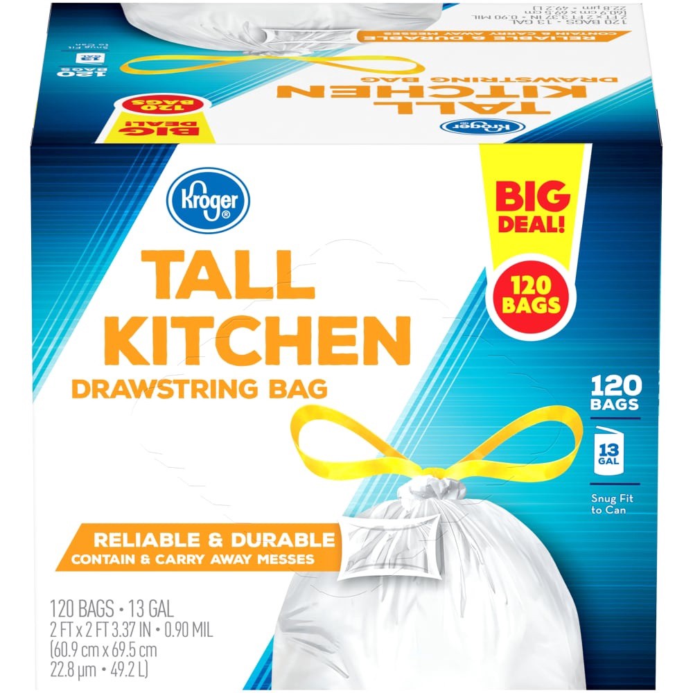 slide 1 of 2, Kroger Tall Kitchen Drawstring Bags, 120 ct