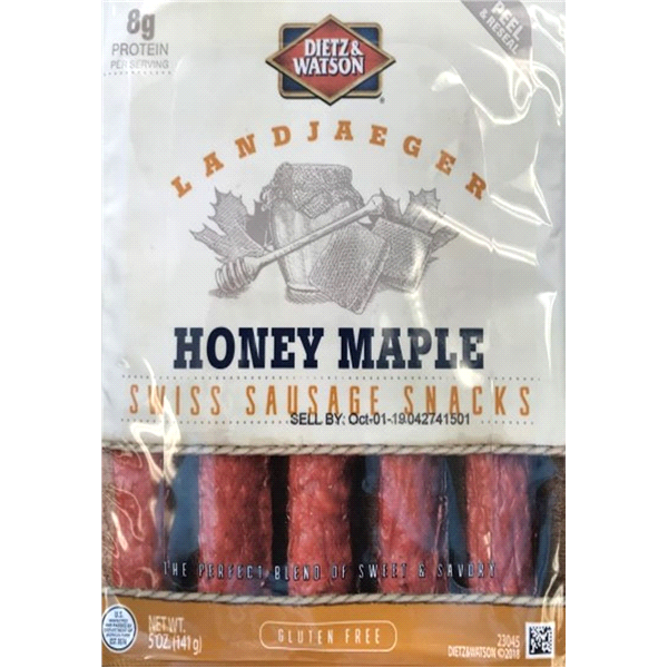 slide 1 of 1, Dietz & Watson Landjaeger Honey Maple Swiss Sausage Snacks, 