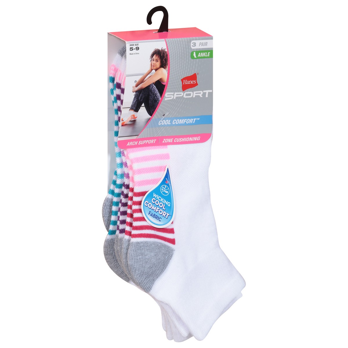 slide 4 of 12, Hanes Sport Womens Ankle Cool Comfort Shoe Socks Size 5-9 3 ea, 3 ct