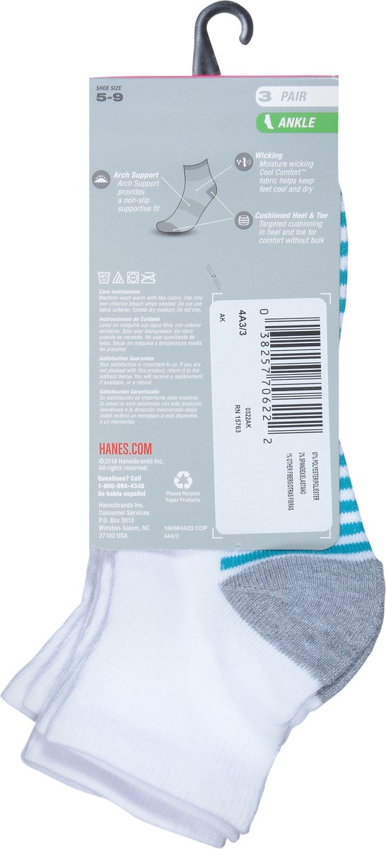 slide 6 of 12, Hanes Sport Womens Ankle Cool Comfort Shoe Socks Size 5-9 3 ea, 3 ct