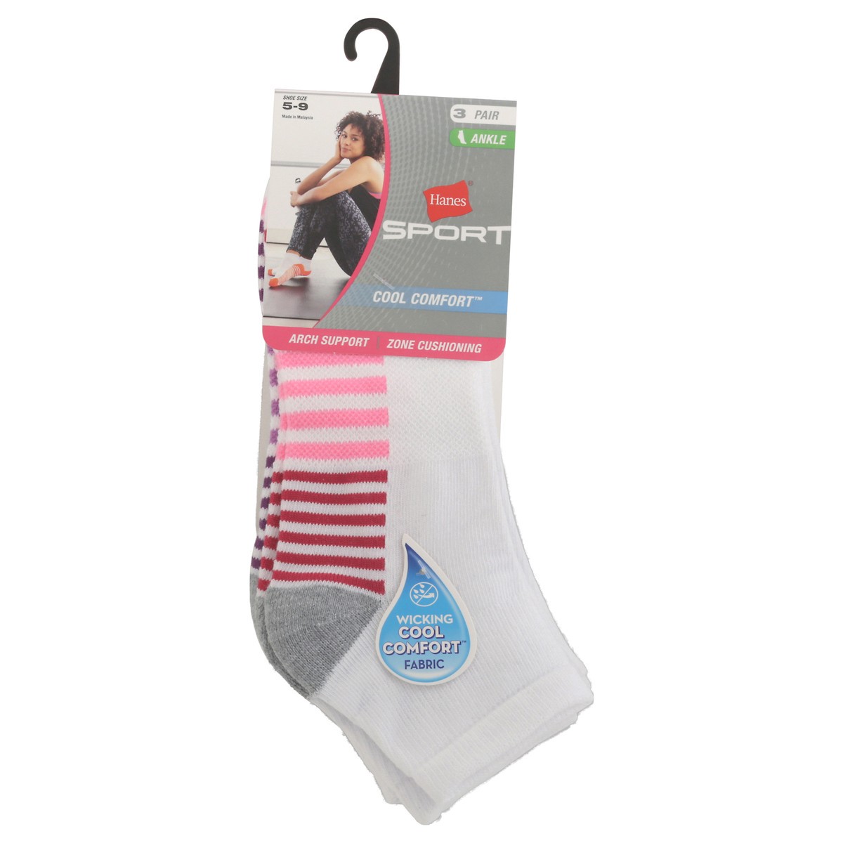 slide 1 of 12, Hanes Sport Womens Ankle Cool Comfort Shoe Socks Size 5-9 3 ea, 3 ct