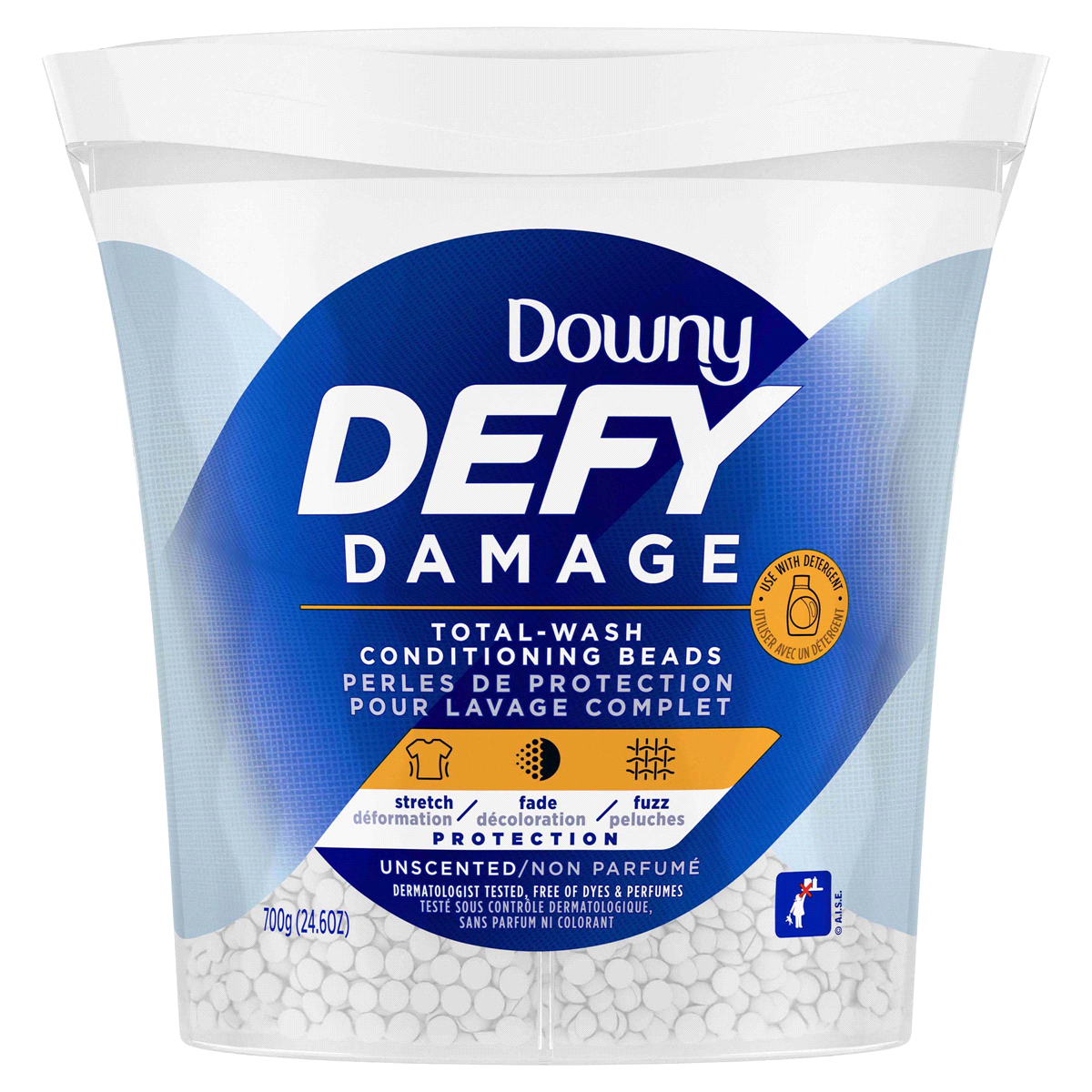 slide 1 of 1, Downy Conditioning Beads Total-Wash Defy-Damage Unscented, 24.6 oz