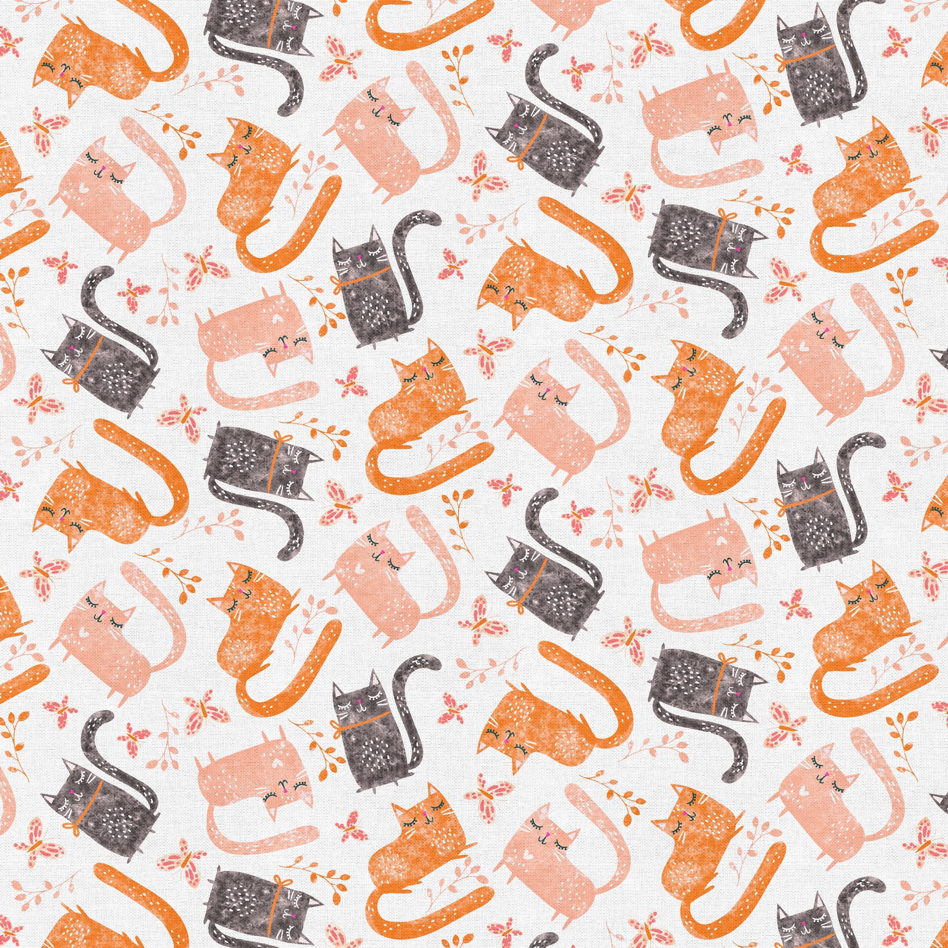slide 2 of 6, Coral Cats Cotton Fabric Bundle By Loops & Threads, 18 in x 21 in