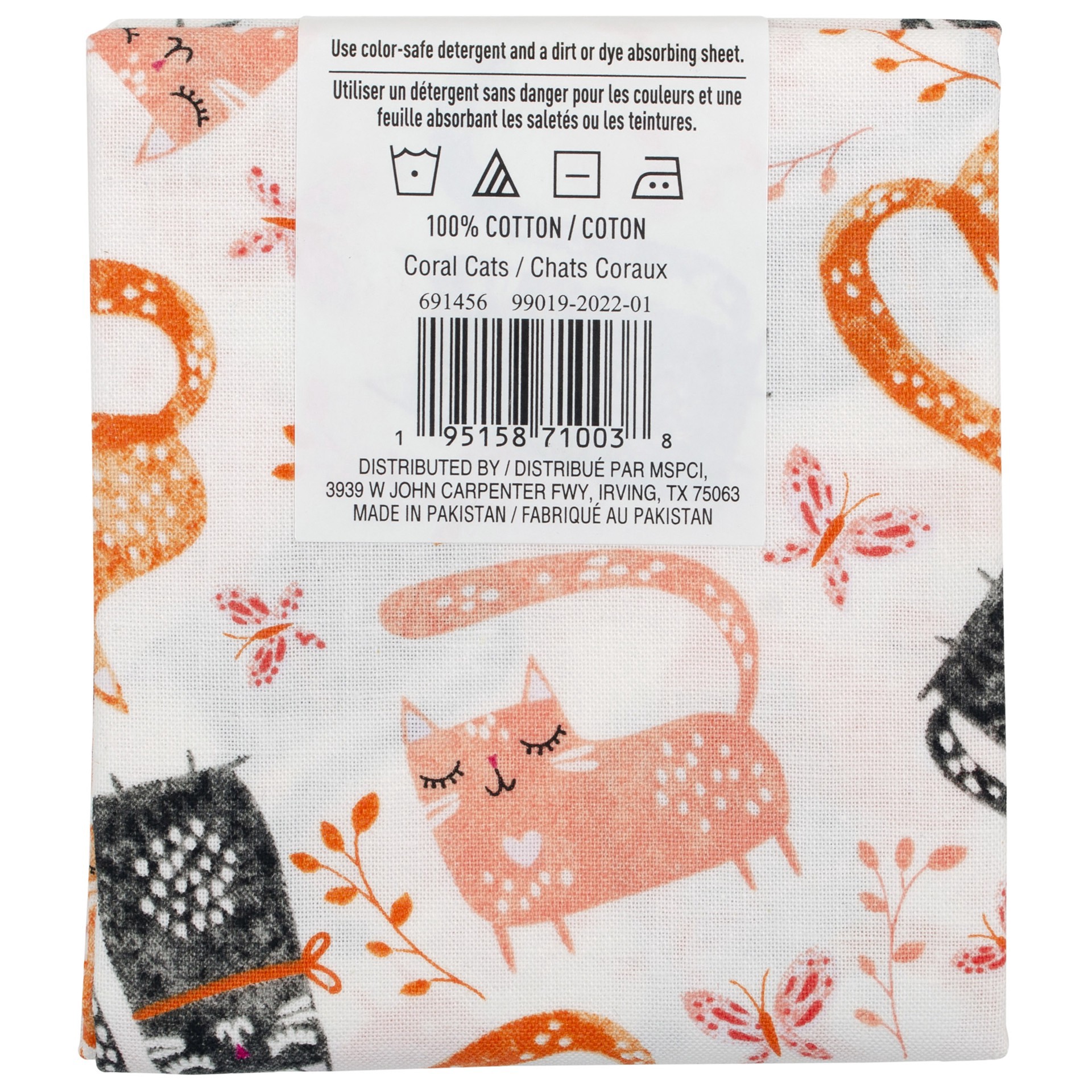 slide 3 of 6, Coral Cats Cotton Fabric Bundle By Loops & Threads, 18 in x 21 in