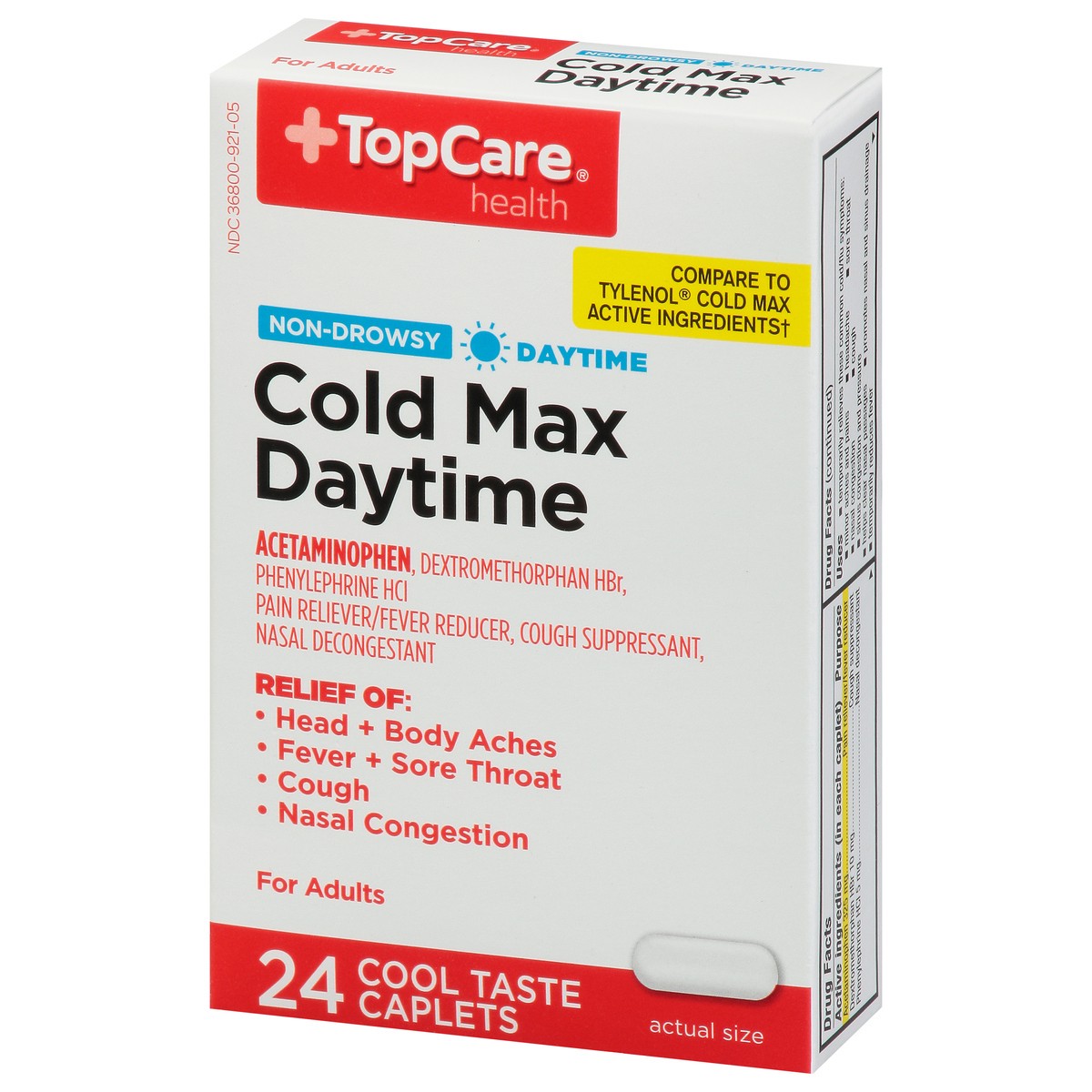 slide 8 of 9, TopCare Cold Relief W/Asprin, Day Multisymptom Caplets-Topcare, 24 ct