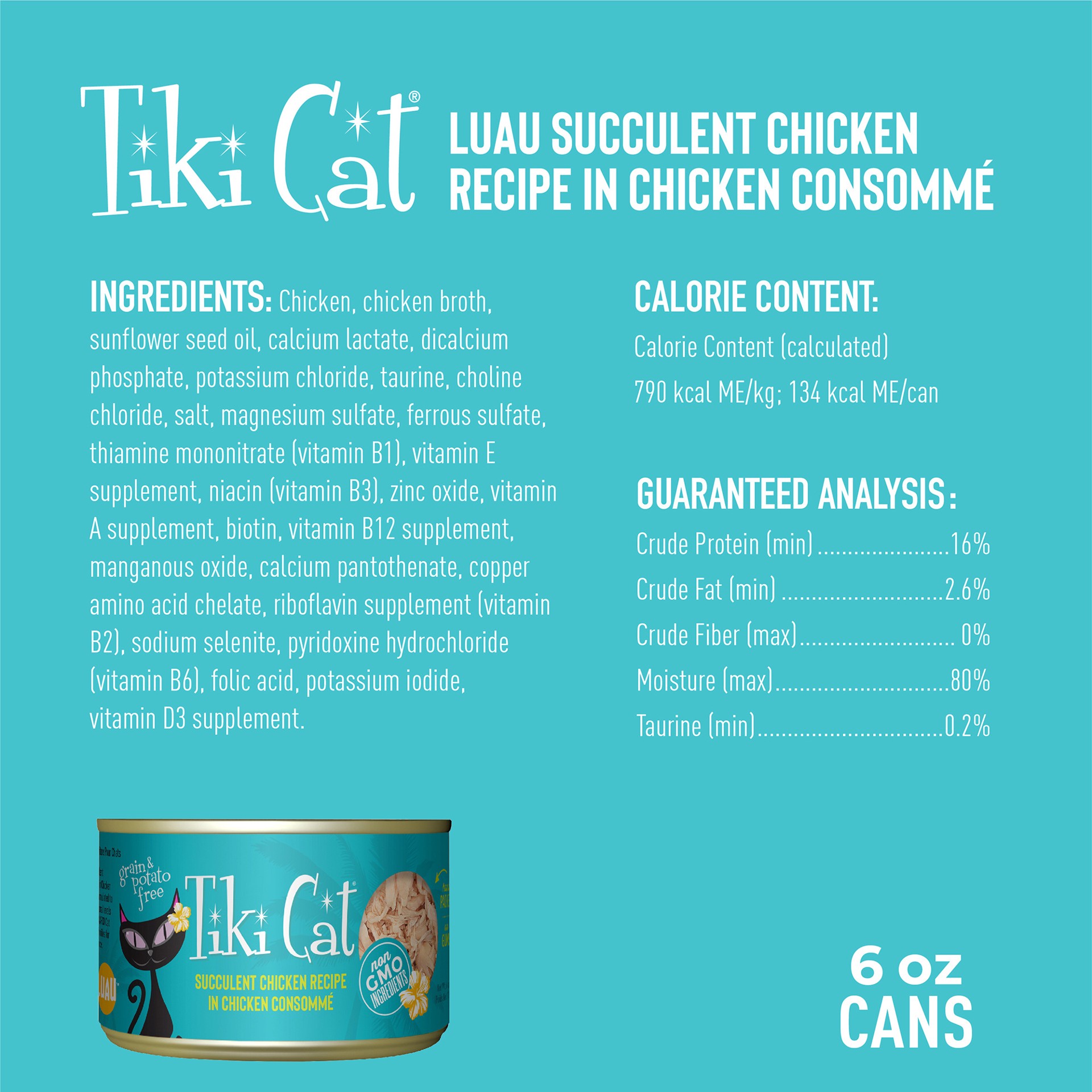 slide 6 of 7, Tiki Cat Luau Wet Cat Food, Succulent Chicken, 6 oz. Can, 6 oz