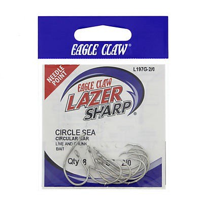 slide 1 of 1, Eagle Claw Lazer Sharp L197 Circle Sea Hook Size 2/0, 8 ct