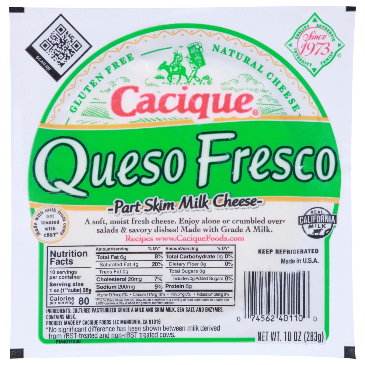 slide 1 of 11, Cacique Part Skim Milk Queso Fresco Queso Fresco Cheese 10 oz, 10 oz