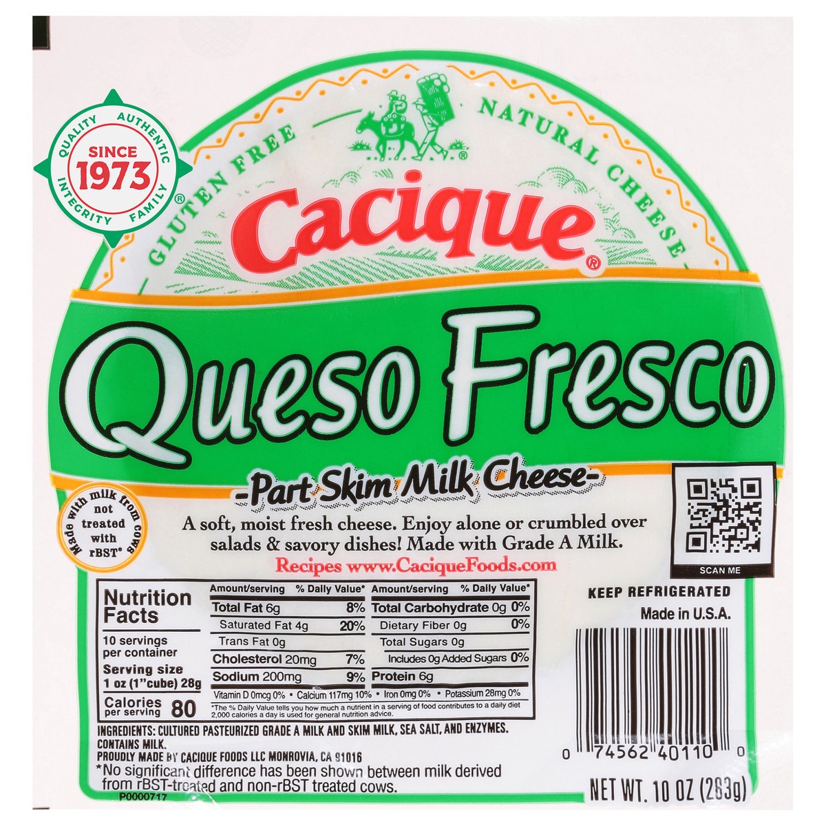 slide 1 of 11, Cacique Queso Fresco Part Skim Milk Cheese 10 oz Pack, 10 oz