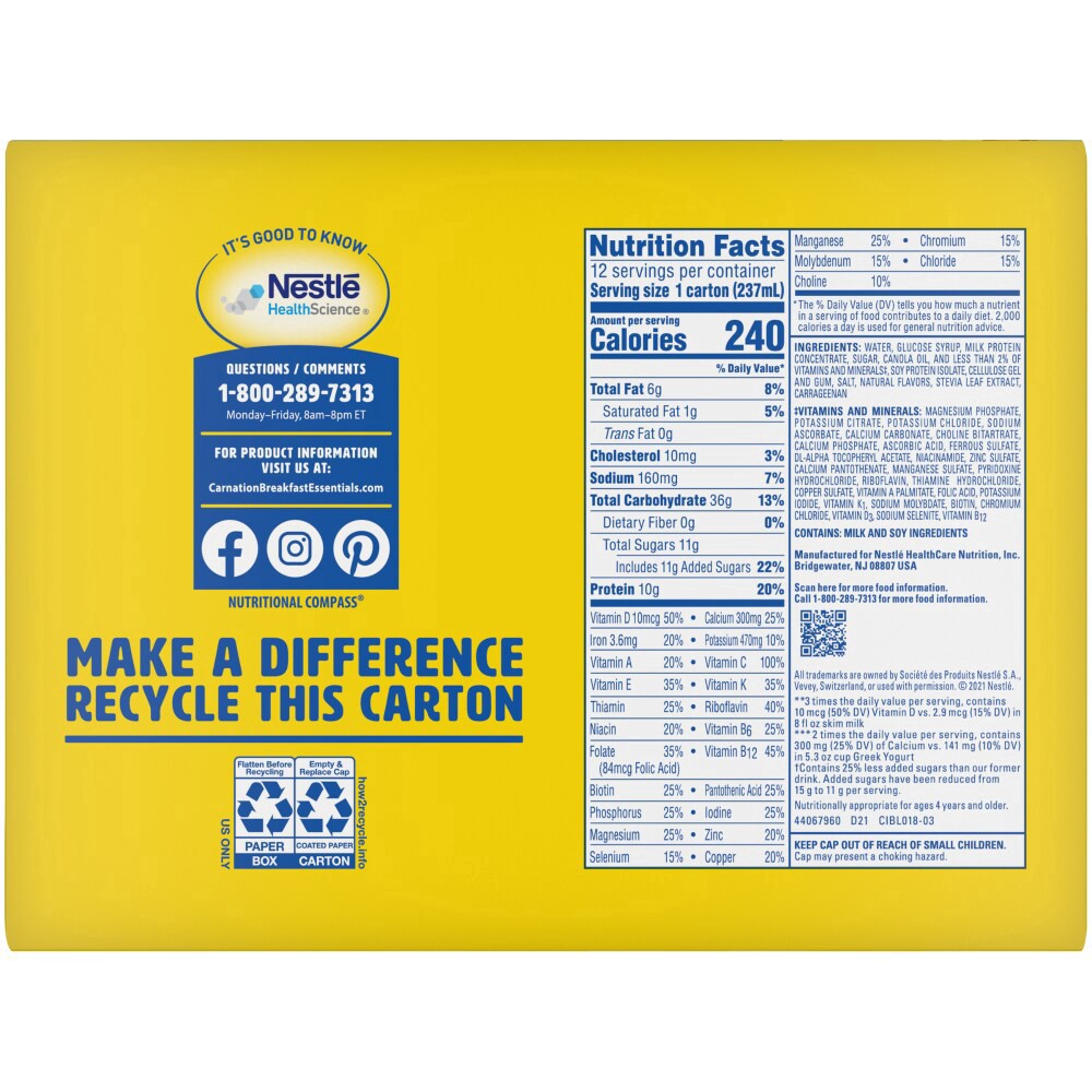 slide 2 of 4, Carnation Breakfast Essentials Classic French Vanilla Nutritional Drink - 12 ct; 8 fl oz, 12 ct; 8 fl oz