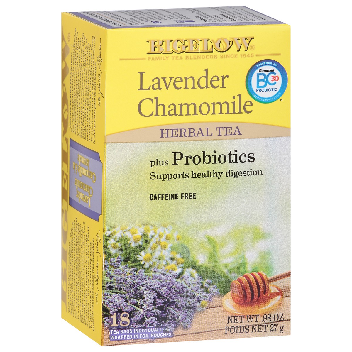 slide 8 of 11, Bigelow Lavender Chamomile plus Probiotics (F), Caffeine Free Herbal Tea, tea bags, 18 TB, 18 individually wrapped tea bags, 1 ct