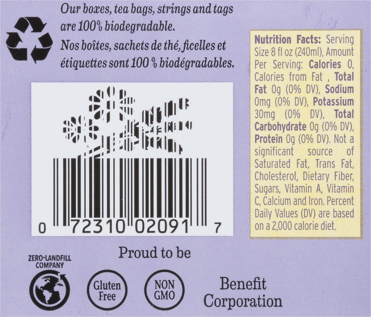 slide 11 of 11, Bigelow Lavender Chamomile plus Probiotics (F), Caffeine Free Herbal Tea, tea bags, 18 TB, 18 individually wrapped tea bags, 1 ct