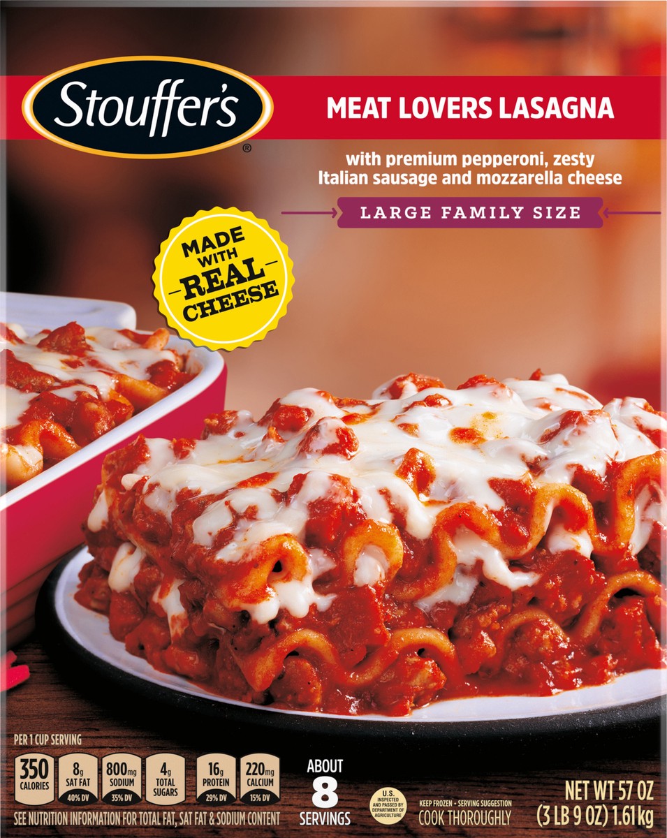 slide 4 of 7, Stouffer's Large Family Size Meat Lovers Lasagna Frozen Meal, 57 oz