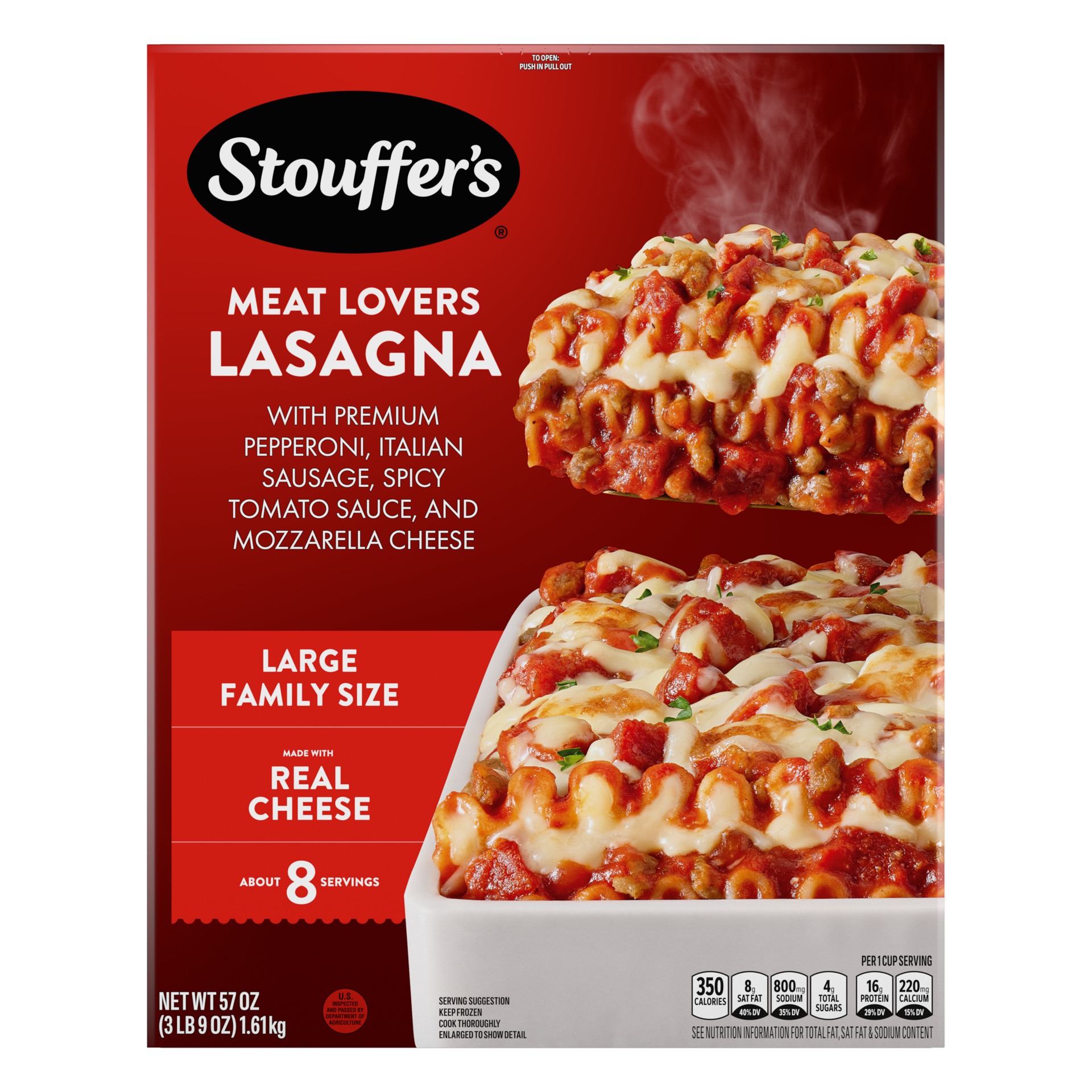 slide 1 of 7, Stouffer's Large Family Size Meat Lovers Lasagna Frozen Meal, 57 oz