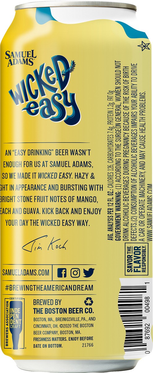 slide 7 of 8, Samuel Adams Wicked Easy Beer, Light & Hazy Lager (16 fl. oz. Can), 1 ct