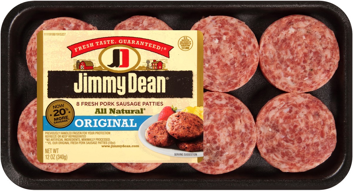 slide 3 of 8, Jimmy Dean Premium All-Natural* Pork Breakfast Sausage Patties, 8 Count, 340.19 g