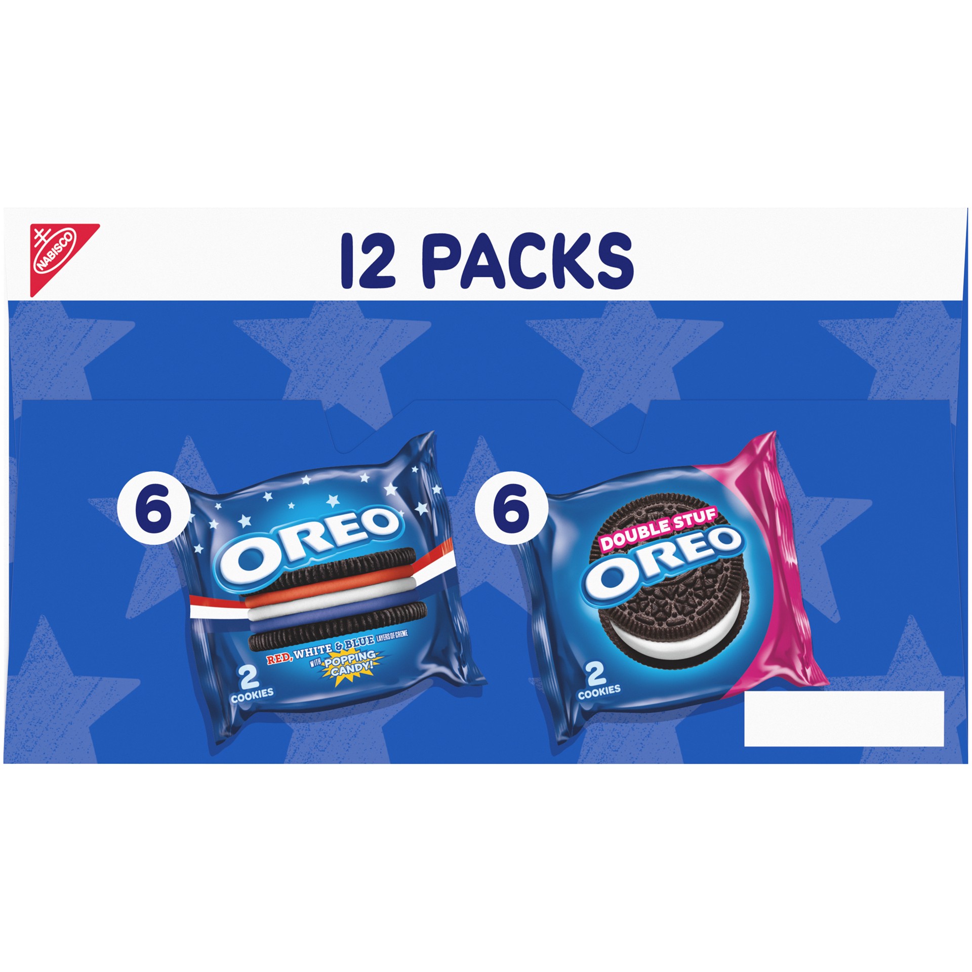 slide 4 of 5, Oreo Double Stuf & Red, White, & Blue with Popping Candy Chocolate Sandwich Cookies Variety Pack 12 ct Box, 13.74 oz