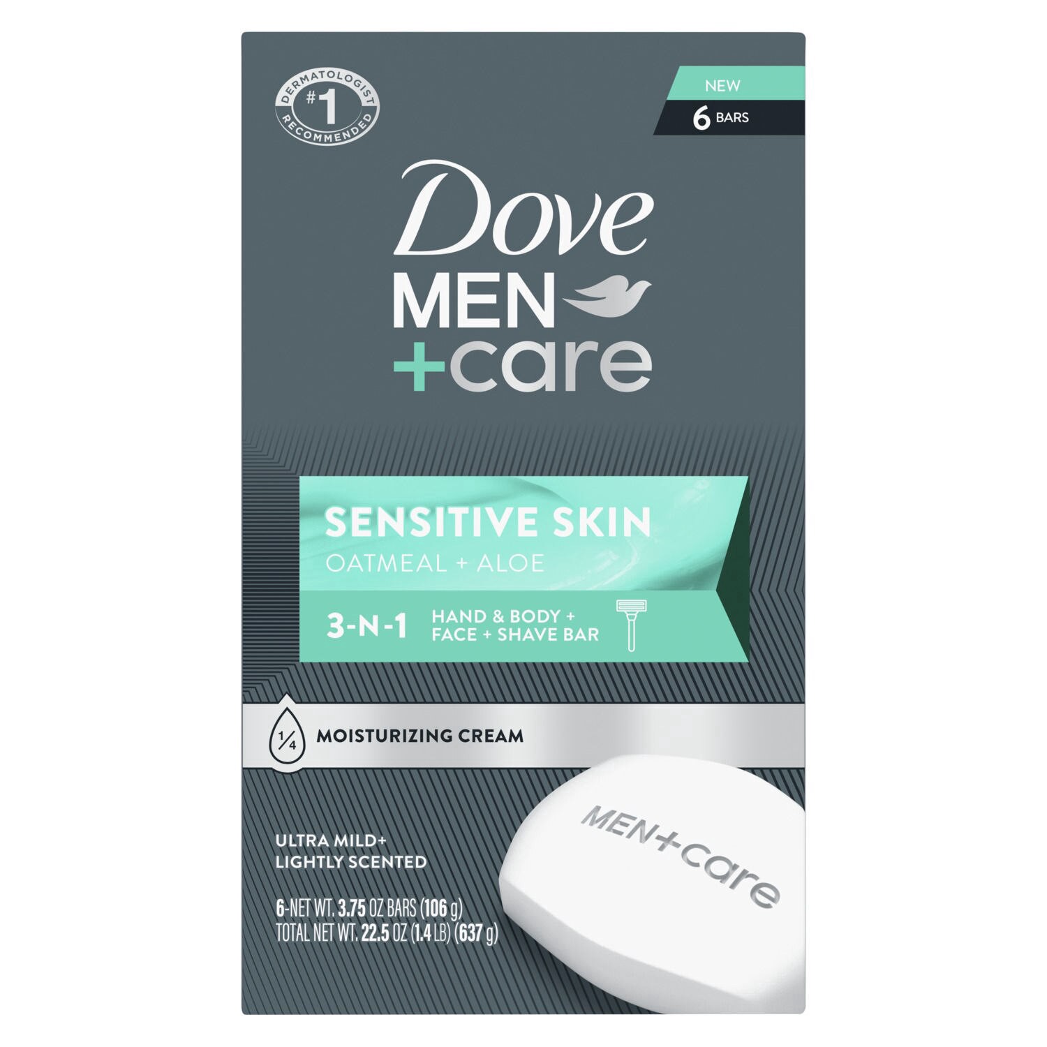 slide 1 of 1, Dove Men+Care Sensitive Skin Aloe Bar Soap, 6 Bars, 3.75 oz