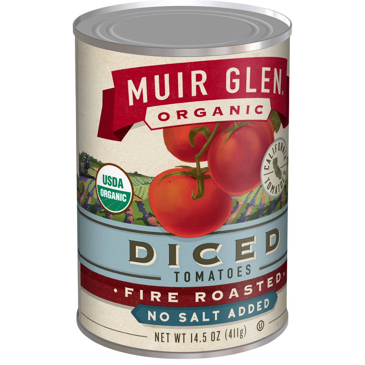 slide 2 of 9, Muir Glen Diced Fire Roasted Canned Tomatoes, No Salt Added, 14.5 oz., 14.5 oz