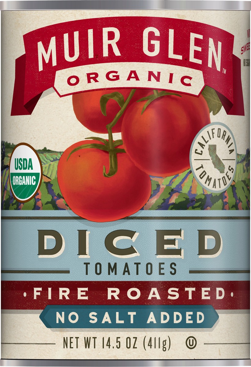 slide 8 of 9, Muir Glen Diced Fire Roasted Canned Tomatoes, No Salt Added, 14.5 oz., 14.5 oz