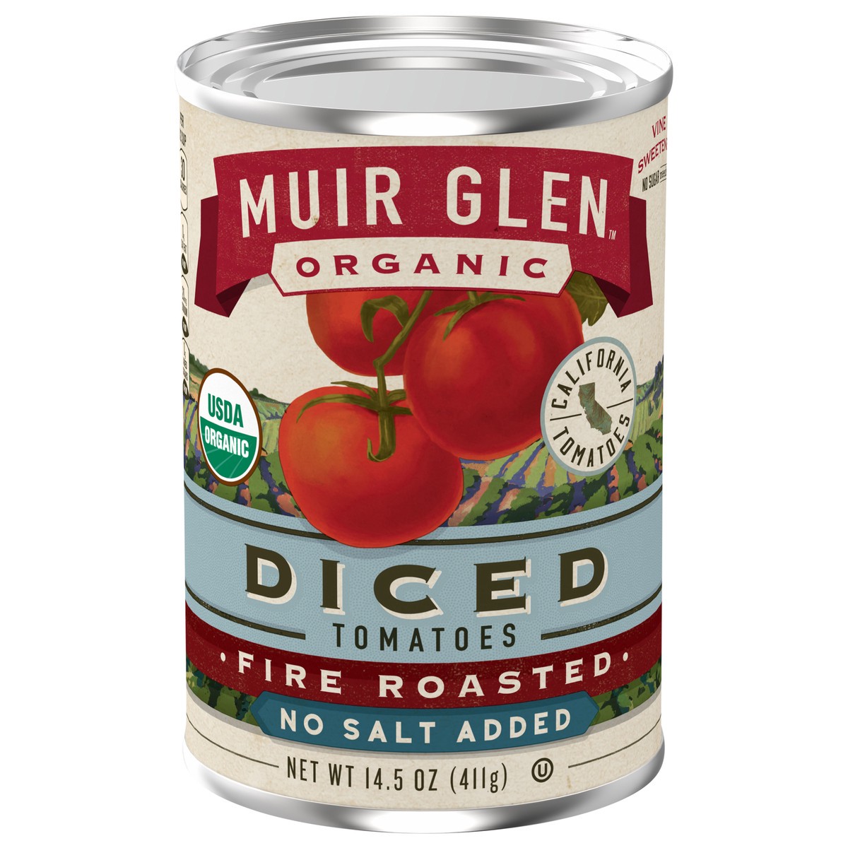 slide 1 of 9, Muir Glen Diced Fire Roasted Canned Tomatoes, No Salt Added, 14.5 oz., 14.5 oz