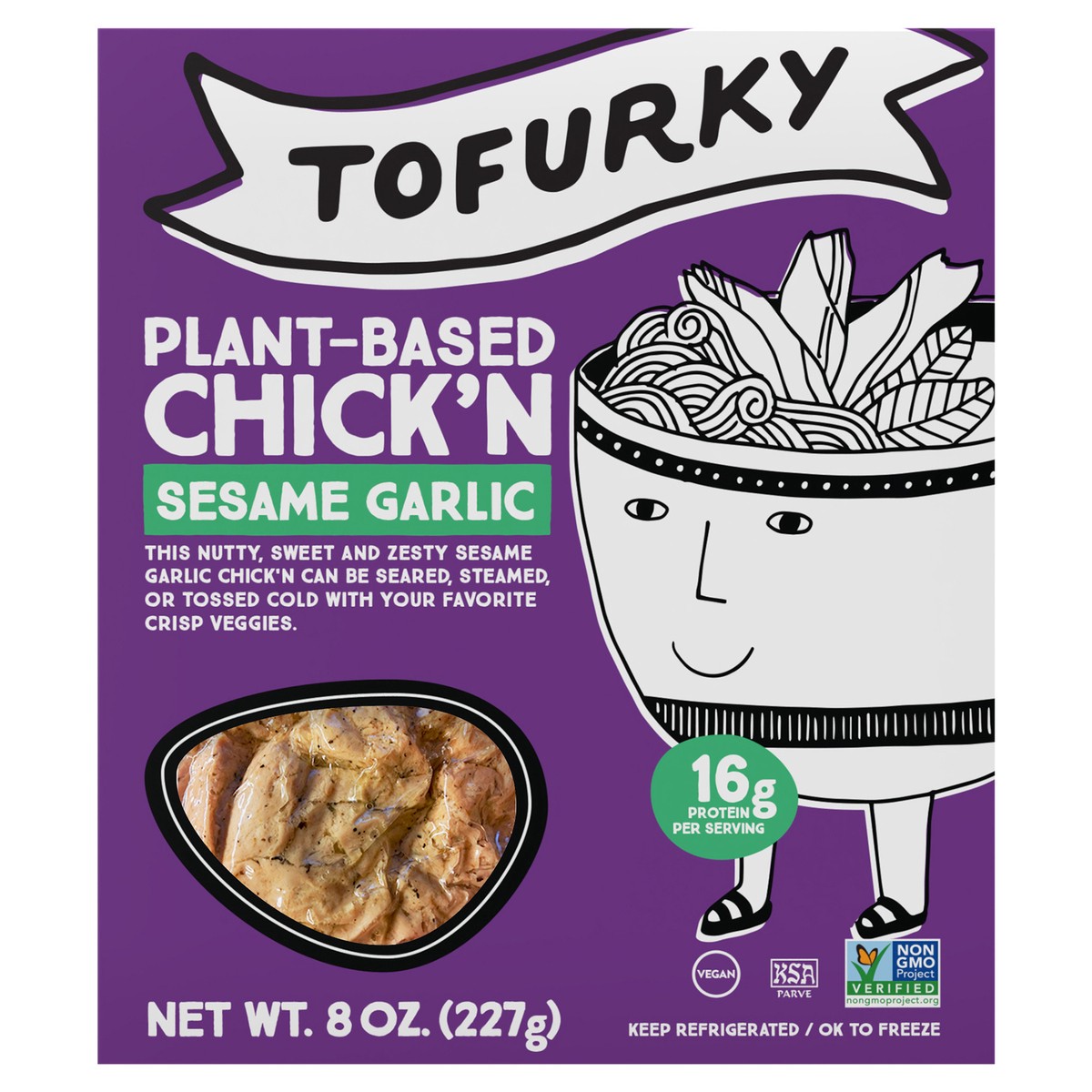 slide 1 of 5, Tofurky Sesame Garlic Chick'n, 8 oz