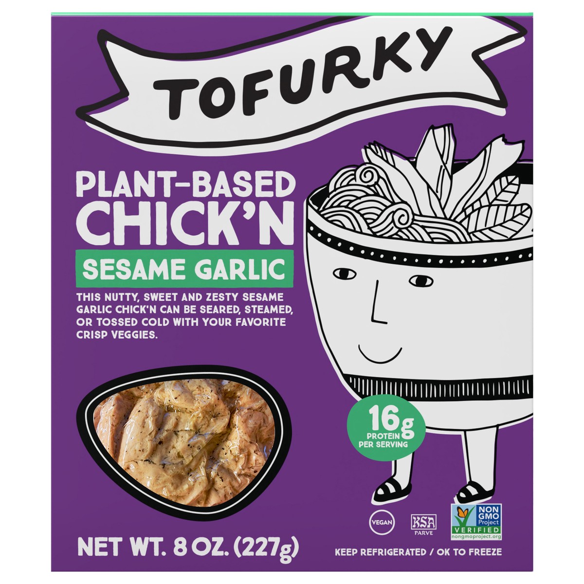 slide 1 of 5, Tofurky Sesame Garlic Chick'n, 8 oz